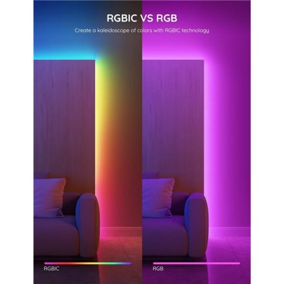 RGBIC LED Strip Lights 16ft Color Changing Bluetooth Smart Light for Bedroom - Picture 2 of 7